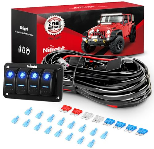 Nilight 16AWG 14AWG 12AWG LED Light Bar Wiring Harness Kit 12V On/Off 4 Gang Rocker Switch Panel Power Relay Blade Fuse 5Pin Toggle Switches for Cars Boat ATV Trucks-8 Leads
