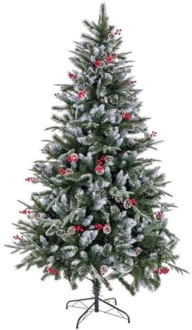 LOLAhome Árbol de Navidad Artificial Plegable Verde Acebo y piñas de 210 cm