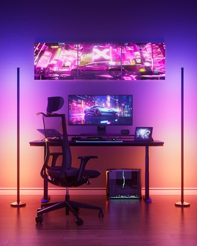 WISIMMALL 2 Stück LED Stehlampe, RGBIC Stehlampe Wohnzimmer Dimmbar mit Fernbedienung＆APP, 170cm Stehleuchte mit 16 Millionen Farben und 300 Szenenmodi für Wohnzimmer, Schlafzimmer - mit Musik-Sync