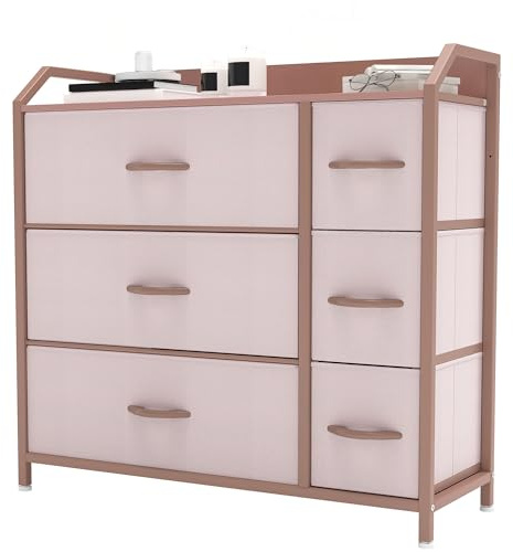 YITAHOME Chest of Drawers with 6 Drawers, Fabric Dressers with Easy Pull Handle,Sturdy Steel Frame,Storage Drawers for Bedroom, Closet, Clothes,Pink