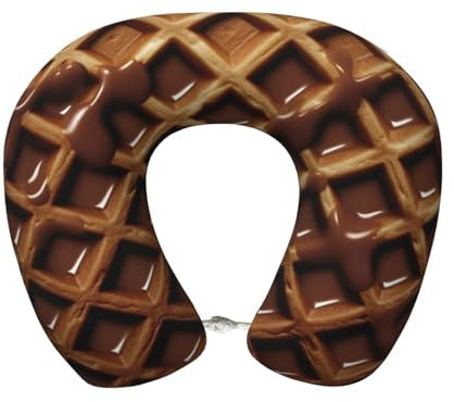 Travel Neck Pillow Comfortable Memory Foam Airplane Pillow Neck and Head Support Chocolate Waffles U Shape Neck Pillows for Sleeping Portable Travel Pillow for Plane Car Home