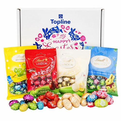 Lindt Chocolate Easter Mini Eggs Hamper - Assortment of 3 x 80g & 1x 90g Irresistibly Smooth Milk & White Chocolate Eggs Bulk Buy. Great for Easter Gifts, Egg Hunt for Kids, Easter Cakes