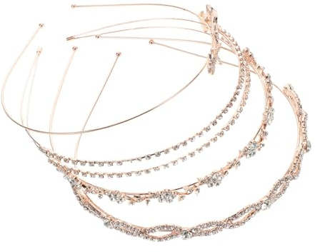 FRCOLOR 4 Stück Strass Haarreif Haarbänder Hochzeits Tiara Strass Haarschmuck Hochzeits Haarschmuck Braut Tiara Blumenmädchen Haarband Stirnband Strasssteine Roségold