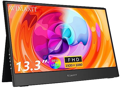 WIMAXIT Tragbarer Bildschirm 13,3 Zoll mit USB C und HDMI | 1920 x 1080P IPS 178 Grad HDR Modus | Mini Kleine Monitorverlängerung Anschluss an Telefone, Laptops, PC, Xbox, PS4/5