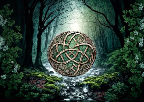 Ulmer Puzzleschmiede Puzzle de 1000 pièces - Symbole celtique dans la forêt enchantée - Nœud mystique entre la lumière et l'ombre de la forêt - Puzzle fantastique de qualité fabriqué en Allemagne