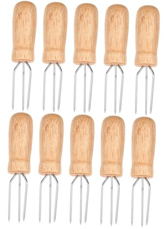 Toyvian 10pièces Lot de Brochettes à Maïs pour Barbecue Supports à Épis de Maïs avec Manches Bois Fourchettes Réutilisables pour Fruits Légumes et Viande Rôtie