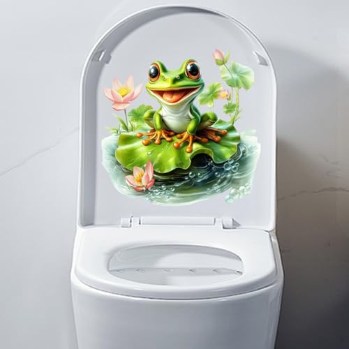Autocollant 3D pour abattant de toilettes, océan, poisson, tortue, étanche, pour abattant de toilettes, réservoir, salle de bain (grenouille)