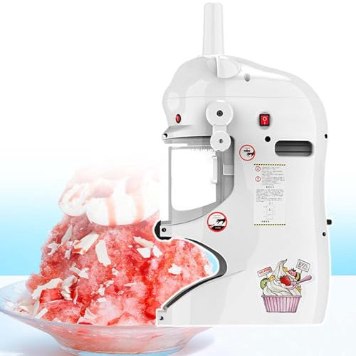 HCAUYNN Macchina per Ghiaccio Tritato, Tritaghiaccio Elettrico Automatico, 100 kg/H, Lama E Rampone in Acciaio Inox, Spessore Lama Regolabile,White