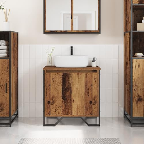 QJBSAVVA Mobile Lavabo per Bagno in Legno Ingegnerizzato Stile Vecchio Rustico, Mobile Bagno Salvaspazio Stretto Sottolavabo 60x35x50 cm, Marrone per Interni