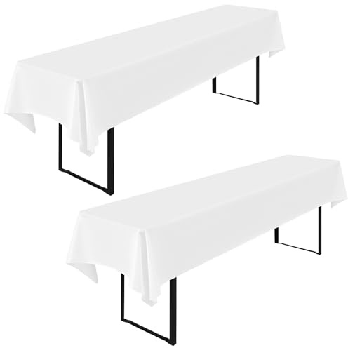 2 Stück weißem Bier -Tischdecke, 260 x 110 cm, Polyester -Tischdecke Bier Zelt Set, waschbare rechteckige Tischtücher für Gartenpartys Geburtstagsfeier oder Grill (weiß)