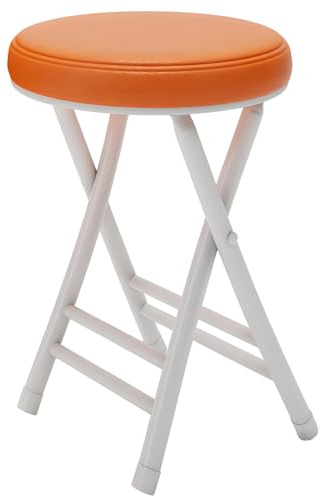 Generico Sgabello Pieghevole senza Schienale da 50 cm, Sedia Pieghevoli Imbottita Portatile per Colazione in Cucina con Poggiapiedi, Capacità 120 kg(Orange)
