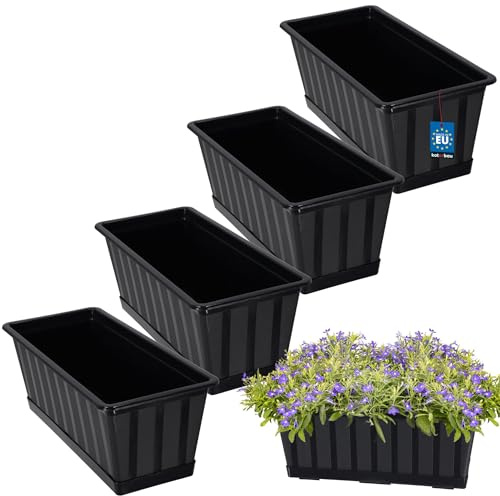 KOTARBAU® Blumenkasten für Balkon mit Untersetzer, 40x18x14 cm, 4er Set | Balkonkästen, Blumenkasten für Fensterbank außen, Balkon Pflanzkasten rechteckig, Balkonkasten aus Kunststoff, Anthrazit