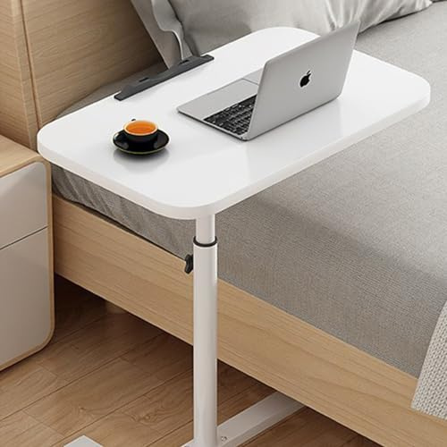 EXOTIKAL Adjustable Overbed Table Height Standing Frame with Wheels, Stand-Up Desk Hospital Bed Tray Medical Home Dining Room (White)