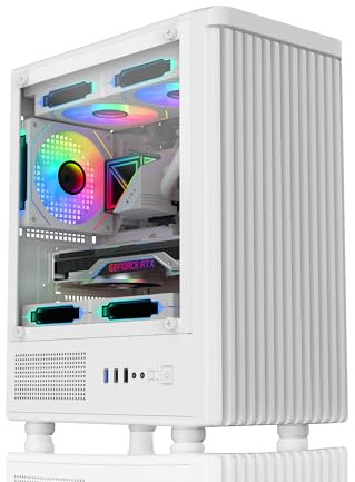 Micro ATX PC Case | Mini Tower Computer case | Pre-Installed 120mm*1 RGB Fan | ITX Desktop Chassis for MATX/ITX | 240 RAD | 280mm GPU | 160mm CPU Cooler Height - White S6