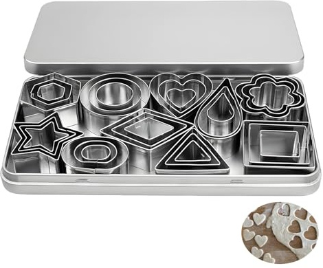 30 moldes geométricos para galletas, mini galletas, cortadores de galletas de acero inoxidable, juego de moldes para Navidad, cumpleaños, decoración de tartas, tartas, galletas, fondant