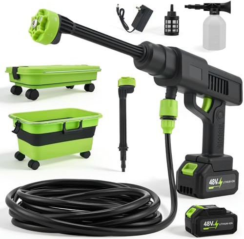 Nettoyeur haute pression, nettoyeur haute pression portable avec 30 bar, 2 batteries de 3,0 Ah, réservoir pliable de 22 litres, buse multifonction 6 en 1, nettoyeur haute pression sans fil pour