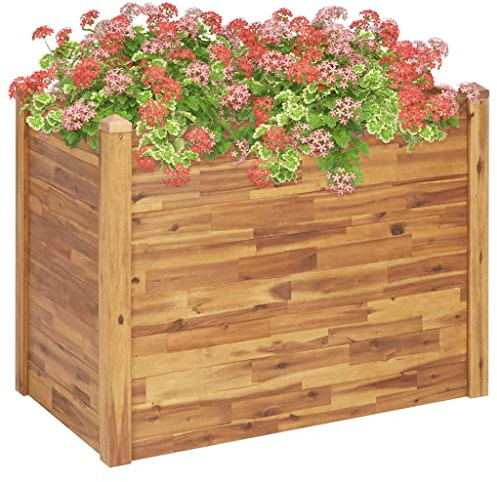 Aiuola rialzata da giardino in legno massello di acacia, 110 x 60 x 84 cm, con finitura a olio, aiuola resistente alle intemperie, per terrazze, balconi, giardini, aiuole profonde per piante vegetali