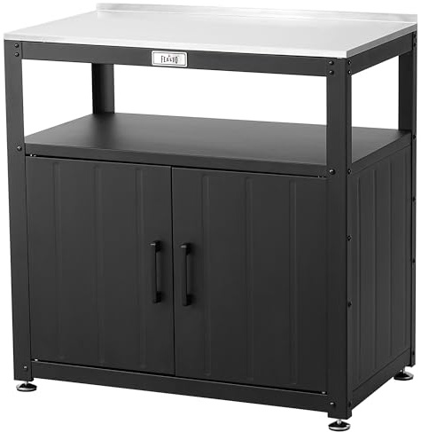 Feasto Garden Potting Bench with Storage Cabinet | Germination Work Table with Stainless Steel Tabletop 80x45 cm, for Greenhouse and Outdoor, and Storing Garden Items, Tools