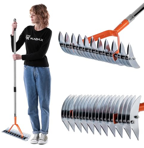 KADAX Handvertikulerare 35 x 137 cm, manuell gräslufter med långt aluminiumskaft, vertikuleringskratta, vertikuleringskratta för grässkötsel, tar bort mossa och gräsfilt