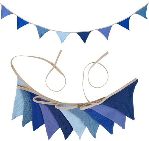 HIVTE Vimpelgirlang för Baby - Dubbelsidig Bomullsflagga för Barnrum, Födelsedag, Bröllop, Trädgårdsfest och Dekoration (Blå)