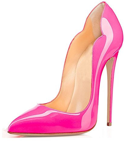 EDEFS Women Slip On Pumps Pointed Toe Flower Heels 3.5 Inches Stiletto High Heel Patent Leather for Weddings Gala Party Rosa EU39