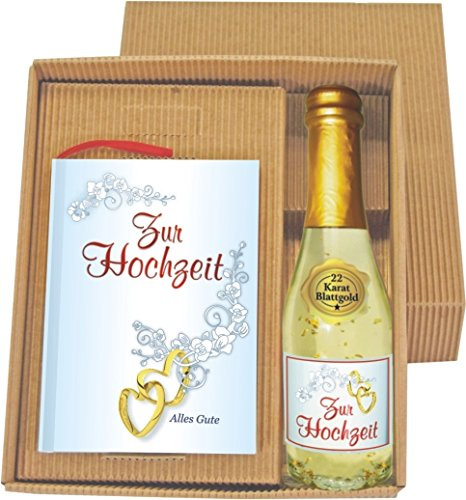 Zur Hochzeit als Geschenk Hochzeitsgeschenk mit Goldsekt Goldflakes 22 Karat Blattgold Goldsecco Gold Piccolo Geschenkbuch zum Hochzeitstag (Zur Hochzeit im Geschenke Set mit Gold Sekt 20032)