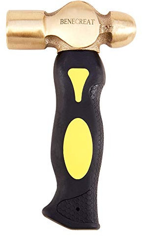 BENECREAT Brass Head Metal Stamping Hammer for DIY Crafts Arts Jewelry Making, Subby Short Handle with Double-face Mallet Heads for Dapping Punch, 6.3 Inch Long