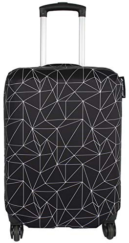 Explore Land Luggage Cover Fits 23-26 inch Case (Black Polygonal, M)