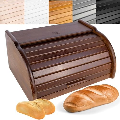 Creative Home Porta-Pane Legno Marrone | Moderno | 38x28,5x17,5cm (+/-1cm) | Contenitore Pane | Coperchio Scorrevole Avvolgibile | Apertura Frontale a Scomparsa | Faggio Naturale | Accessori Cucina