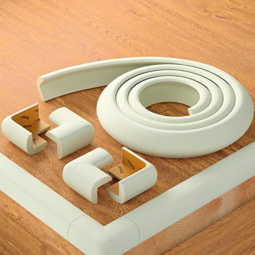 BEARTOP Kantenschutz - für Babys, Kinder und ältere Menschen - für Glastische, Platten und kommoden - Kantenschutz selbstklebend - BPA frei und mit TESA Power Tape - 3m+8 Ecken - Wollweiß