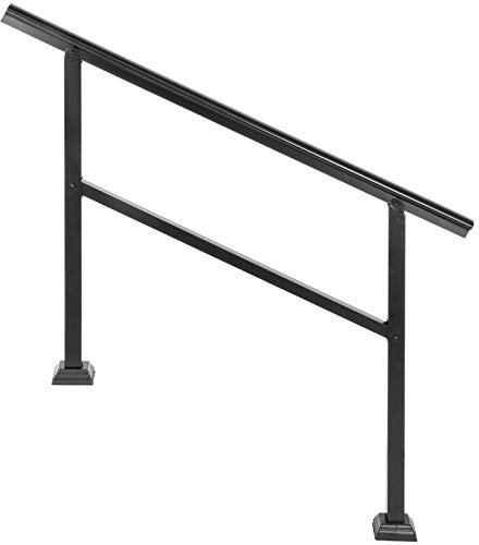 VEVOR Pasamanos Escalera 121,9 x 90,2 cm, Barandilla Escalera de Aluminio/Hierro, Pasamanos para Aire Libre con Espesor de 2 mm, Pasamanos para Adaptar a 1, 2 o 3 Pasos, Rango Ajustable, Color Negro