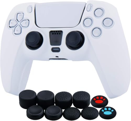 YoRHa Silikon Hülle Skin Case für PS5 Controller (Weiß) x 1 mit Aufsätze Kappen x 10