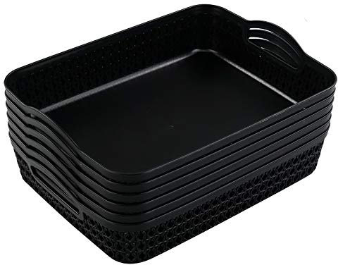 Dehouse 6-Pack Large Plastic Shallow Storage Basket Tray, Black StorageTrays for Shelves