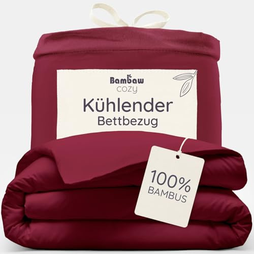 Bambaw Bambus Bettdeckenbezug 240x220 cm, Bettwäsche Anti Schweiß, nachhaltiger, atmungsaktiver und kühlender Bettbezug, Deckenbezug Allergiker, Bambus Bettwäsche 220x240 cm (Burgunderrot)