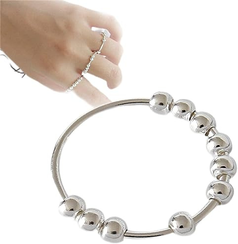Fidget ångest, ring i sterling silver, roterbar fingerring, stressavlastare spinner ring spinner pärlringar för ångest, fidgetring spinner anti-stress present till flickor kvinnor