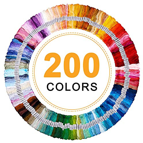 Stickgarn Regenbogenfarben,200 Farben pro Packung, Stickgarn Baumwolle sticktwist Set für Kreuzstichfäden Polybaumwolle, Armband Garn, Basteltwist