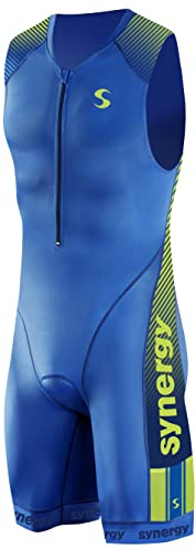 Synergy Triathlon Tri Suit - Men's Elite Sleeveless Trisuit (Ocean/Neon Lime, Small)
