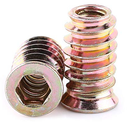 20pcs Insert Fileté Bois, M6 x 20mm insert bois, Inserts d'écrou, insert à visser, Écrous à Visser Douille, Écrou hex fileté en alliage de zinc, pour meubles Chaises Lits en bois (M6 x 20mm)