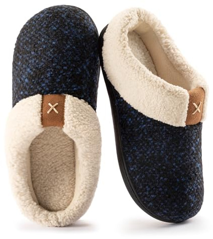 ULTRAIDEAS Women's Indoor Bedroom Slipper with Memory Foam, Gift for Women, Wool-Like House Shoe with Anti-Skid Rubber Sole for Ladies (9-10, Dark Blue)