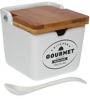 D,casa - Zuccheriera da cucina in ceramica con coperchio in legno disegni originali pois multicolore (zucchero)