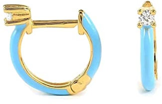 Lieson Ohrringe für Damen, 925 Silber Ohrringe Creolen Hellblau Tropfendes Öl Zirkonia Knorpel Ohrringe Hochzeit Gold