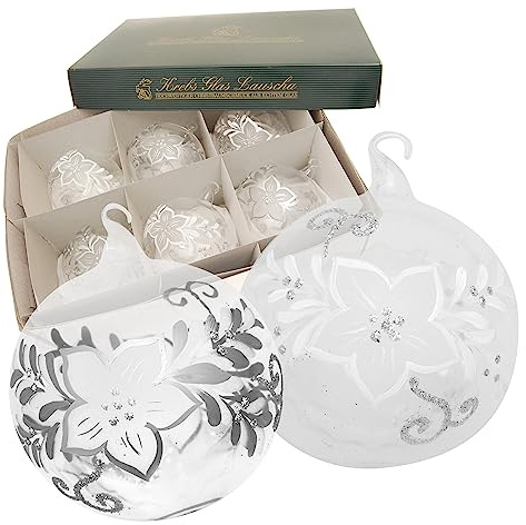 Krebs Glas Lauscha - Weihnachtsdekoration/Christbaumschmuck aus Glas - Weihnachtskugeln - Motiv: Frostige Blume (Kristallklar) - Größe: 6 mal 8cm