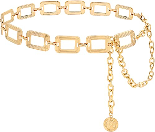 HIQUACC Women's Chain Belt Metal Waist Belt Chunky Belly Link Belt