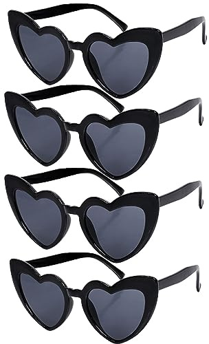 Wowtlmy 4 Pack Vintage Heart Shaped Sunglasses Black Sunglasses For Women