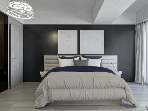 Italian Bed Linen PIUMINO INVERNALE IGNIFUGO BICOLORE SAIA, Blu Scuro/Grigio Chiaro 260 x 260 cm