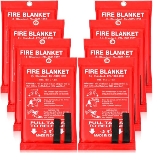 Saysurey Feuerlöschdecke, Notfall-Feuerdecke, Feuerlöschdecke, Fiberglas, feuerfeste Decke, feuerhemmende Decke für Zuhause, Küche, Kamin, Grill, Auto, Büro, Lager, 8 Stück