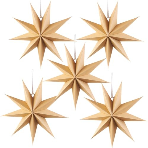 SUNBEAUTY Original Holzfarbe Faltstern Weihnachten Dekoration 9 Zacken Faltsterne Party Deko für Weihnachtsdeko Hochzeit Geburtstag Tischdeko