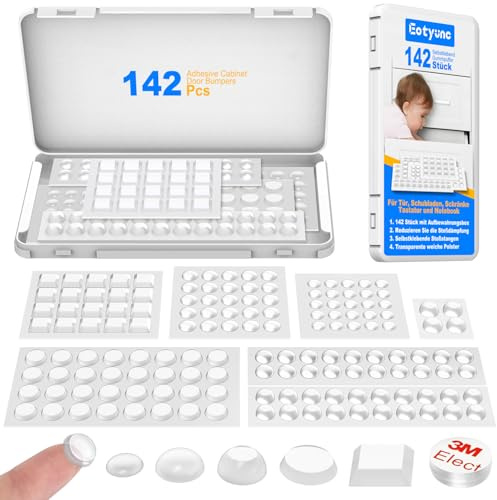 Eotyunc Gummipuffer Transparent 6 Größen mit Reiseetui - Gummi Elastikpuffer Schutzpuffer Möbelpuffer Selbstklebend für Türen Schubladen Tastatur - Anschlagdämpfer Türpuffer für Tür Schranktür Möbel