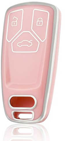 OFF WE GO Schlüsselhülle Cover für Audi Autoschlüssel Hülle für A4 S4 RS4 B9 A5 F5 S5 RS5 A6 A7 C8 A8 S8 D5 Q2 Q5 SQ5 Q7 SQ7 4M TT TTS TTRS FV FY R8 TPU Auto Schlüssel Schlüsselbox, Rosa Silber