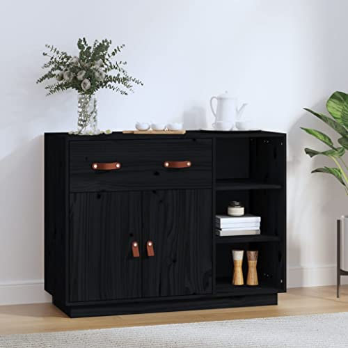 HETFTJN Sideboard, Mehrzweckschrank Besenschrank Schuhschrank Schmal Kücheninsel Geeignet für Küchenzeile Flur Wohnzimmer Schlafzimmer Schwarz 98,5x40x75 cm Massivholz Kiefer